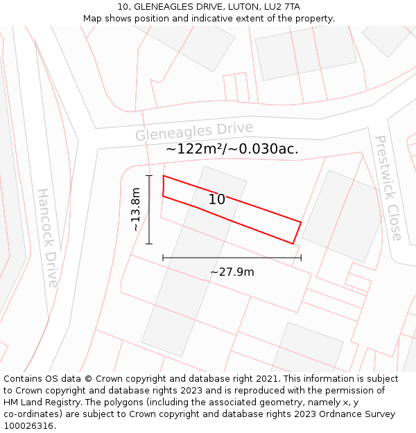 10, GLENEAGLES DRIVE, LUTON, LU2 7TA: Plot and title map