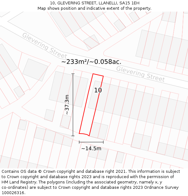 10, GLEVERING STREET, LLANELLI, SA15 1EH: Plot and title map