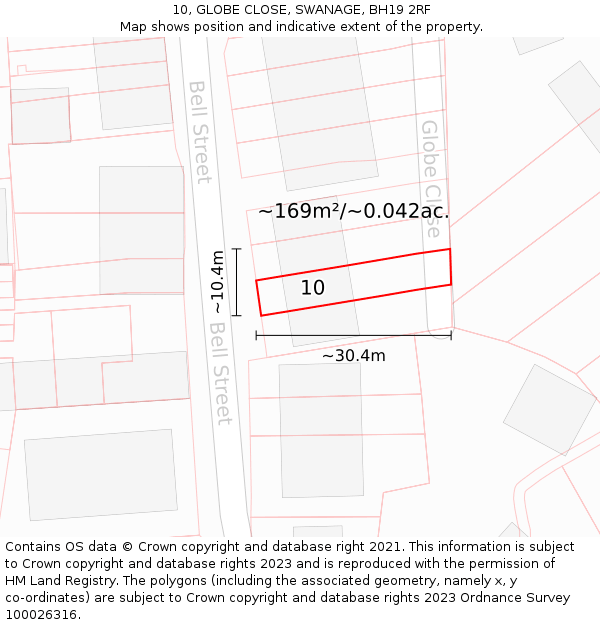 10, GLOBE CLOSE, SWANAGE, BH19 2RF: Plot and title map