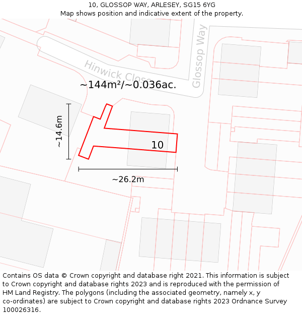 10, GLOSSOP WAY, ARLESEY, SG15 6YG: Plot and title map