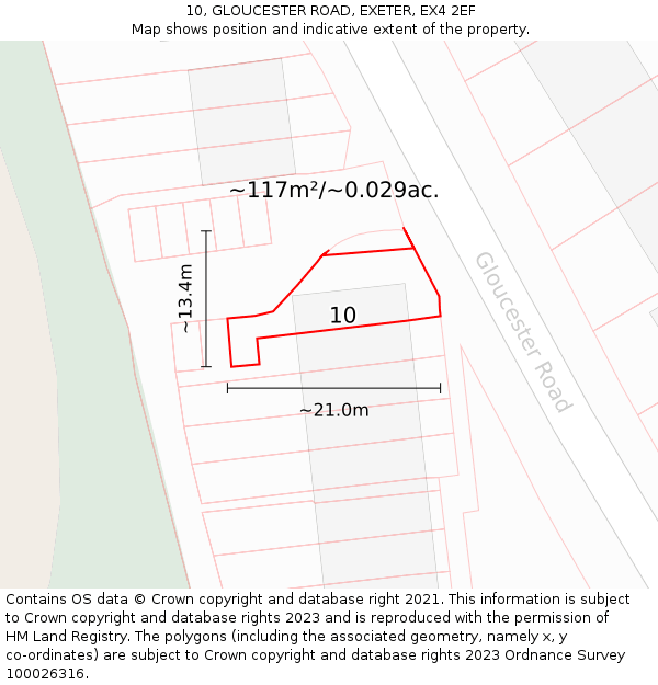 10, GLOUCESTER ROAD, EXETER, EX4 2EF: Plot and title map