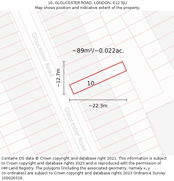 10, GLOUCESTER ROAD, LONDON, E12 5JU: Plot and title map