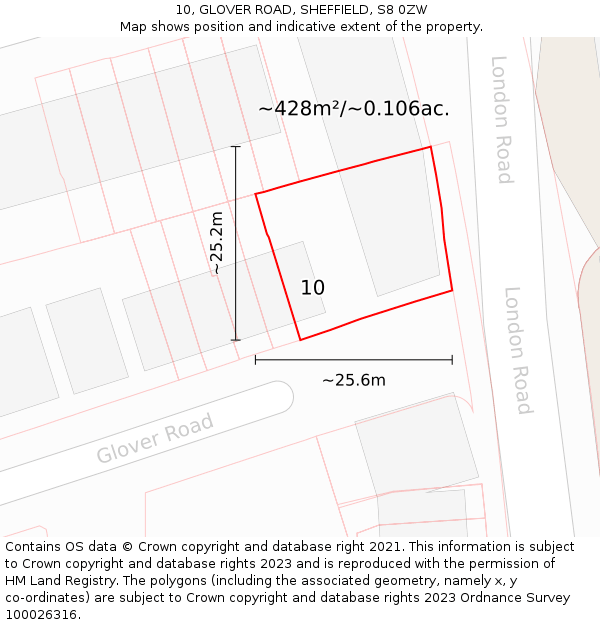 10, GLOVER ROAD, SHEFFIELD, S8 0ZW: Plot and title map