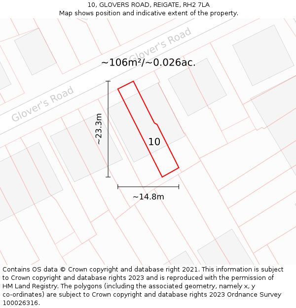 10, GLOVERS ROAD, REIGATE, RH2 7LA: Plot and title map