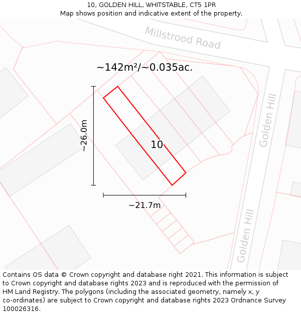 10, GOLDEN HILL, WHITSTABLE, CT5 1PR: Plot and title map
