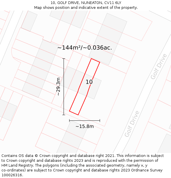 10, GOLF DRIVE, NUNEATON, CV11 6LY: Plot and title map