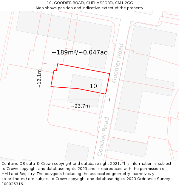 10, GOODIER ROAD, CHELMSFORD, CM1 2GG: Plot and title map