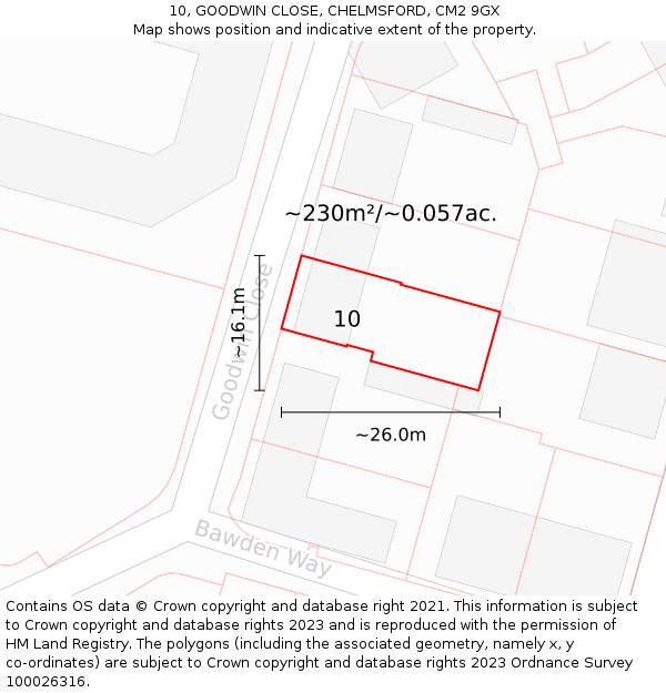 10, GOODWIN CLOSE, CHELMSFORD, CM2 9GX: Plot and title map