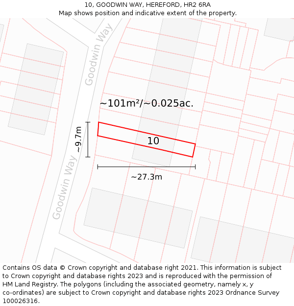 10, GOODWIN WAY, HEREFORD, HR2 6RA: Plot and title map