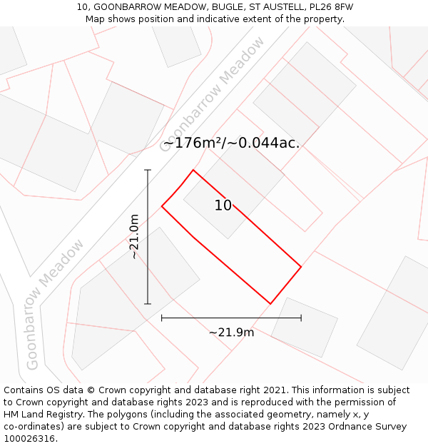 10, GOONBARROW MEADOW, BUGLE, ST AUSTELL, PL26 8FW: Plot and title map