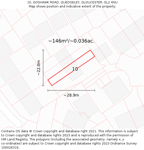 10, GOSHAWK ROAD, QUEDGELEY, GLOUCESTER, GL2 4NU: Plot and title map