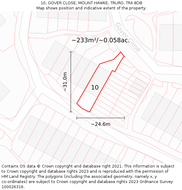 10, GOVER CLOSE, MOUNT HAWKE, TRURO, TR4 8DB: Plot and title map