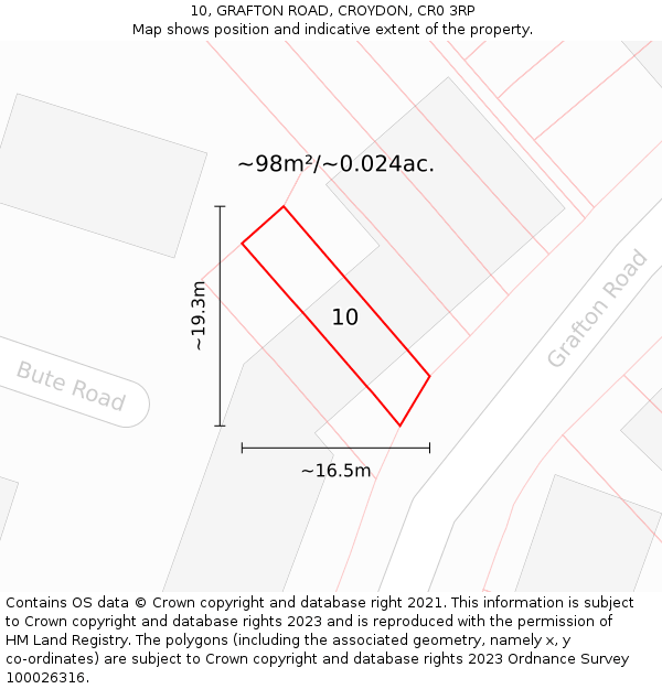 10, GRAFTON ROAD, CROYDON, CR0 3RP: Plot and title map