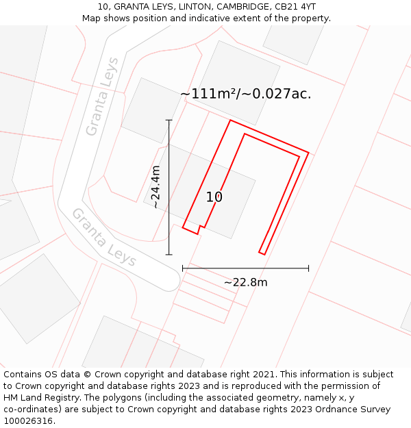 10, GRANTA LEYS, LINTON, CAMBRIDGE, CB21 4YT: Plot and title map