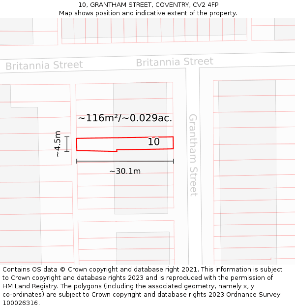 10, GRANTHAM STREET, COVENTRY, CV2 4FP: Plot and title map