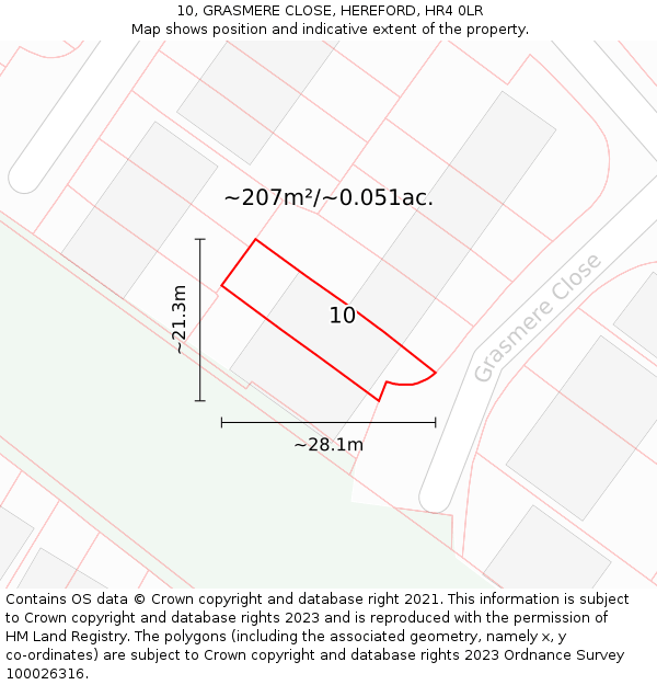 10, GRASMERE CLOSE, HEREFORD, HR4 0LR: Plot and title map