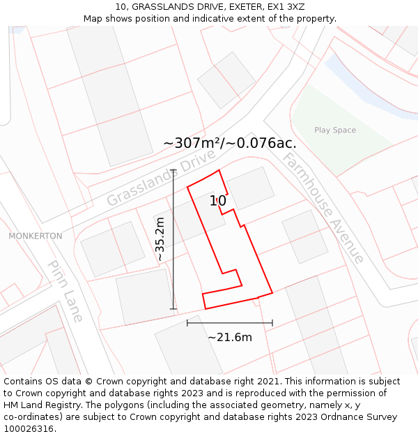 10, GRASSLANDS DRIVE, EXETER, EX1 3XZ: Plot and title map