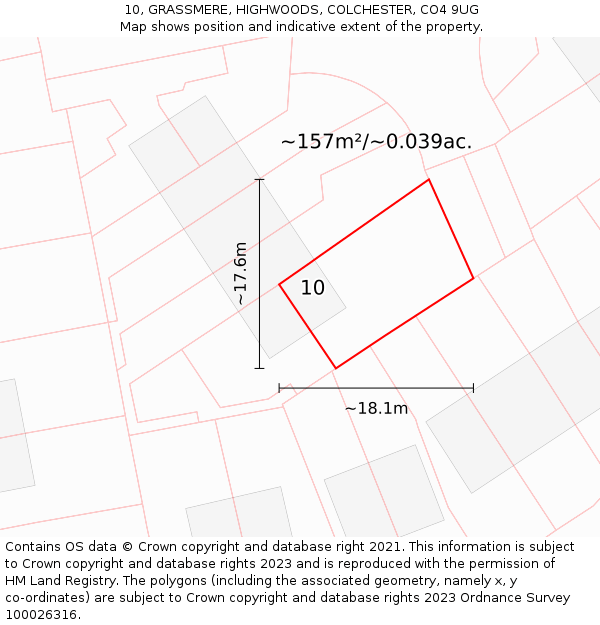 10, GRASSMERE, HIGHWOODS, COLCHESTER, CO4 9UG: Plot and title map