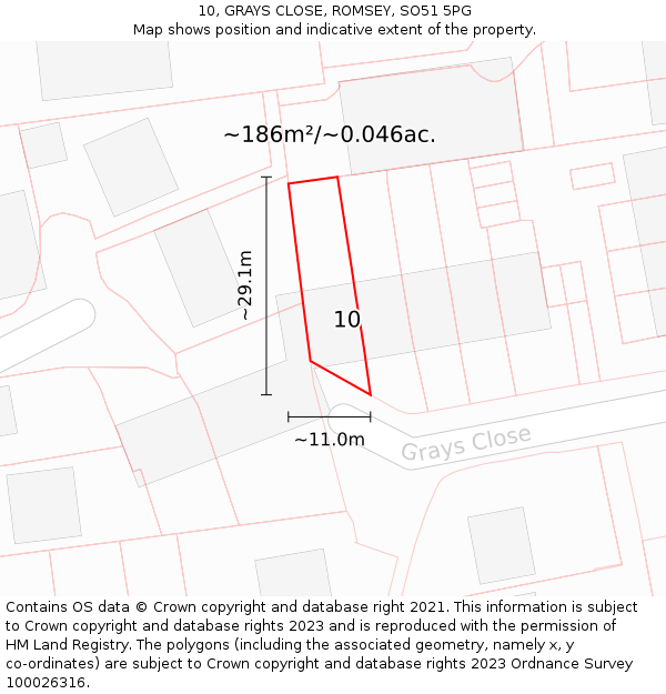 10, GRAYS CLOSE, ROMSEY, SO51 5PG: Plot and title map