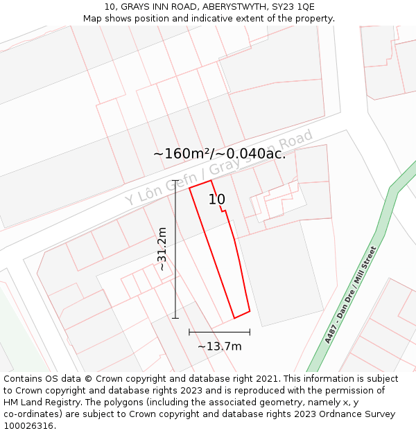 10, GRAYS INN ROAD, ABERYSTWYTH, SY23 1QE: Plot and title map