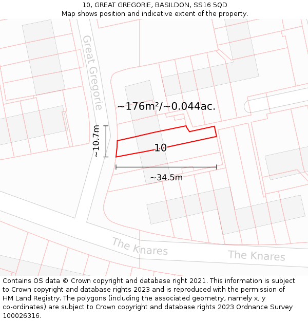10, GREAT GREGORIE, BASILDON, SS16 5QD: Plot and title map