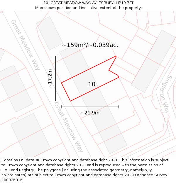10, GREAT MEADOW WAY, AYLESBURY, HP19 7FT: Plot and title map