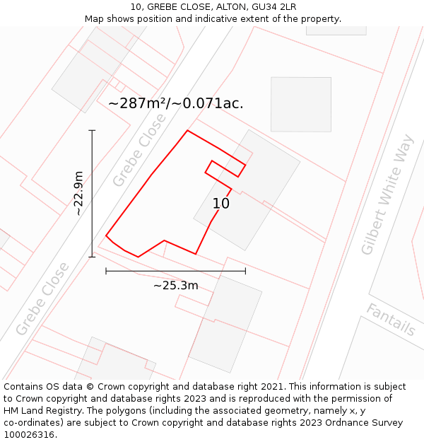10, GREBE CLOSE, ALTON, GU34 2LR: Plot and title map