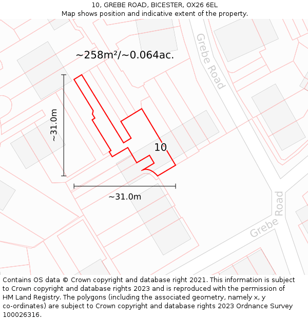 10, GREBE ROAD, BICESTER, OX26 6EL: Plot and title map
