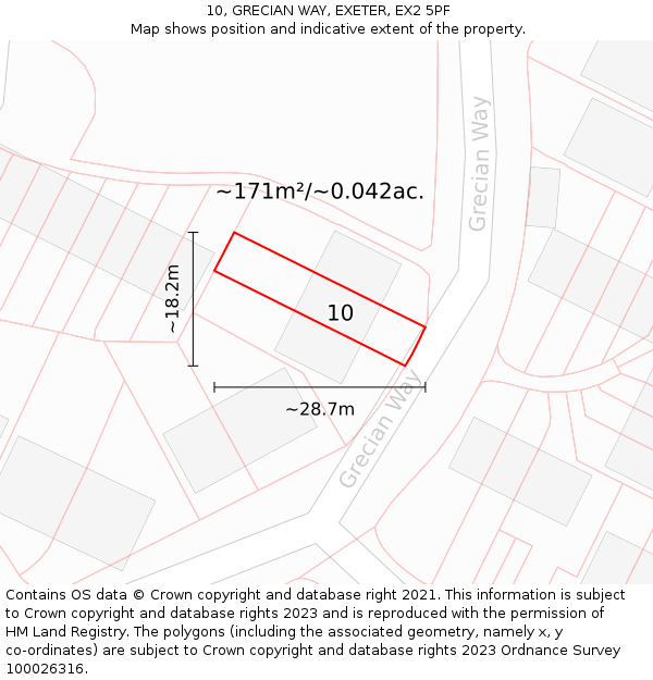 10, GRECIAN WAY, EXETER, EX2 5PF: Plot and title map