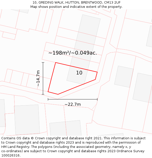 10, GREDING WALK, HUTTON, BRENTWOOD, CM13 2UF: Plot and title map