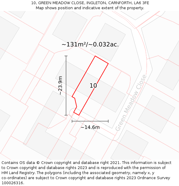 10, GREEN MEADOW CLOSE, INGLETON, CARNFORTH, LA6 3FE: Plot and title map