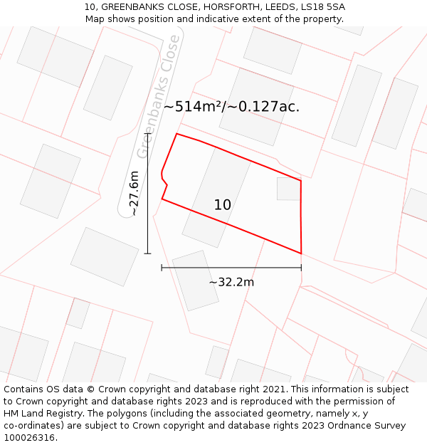 10, GREENBANKS CLOSE, HORSFORTH, LEEDS, LS18 5SA: Plot and title map