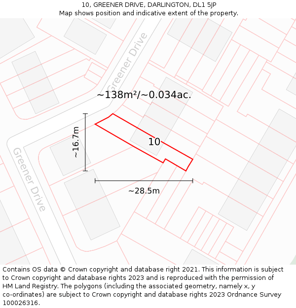 10, GREENER DRIVE, DARLINGTON, DL1 5JP: Plot and title map