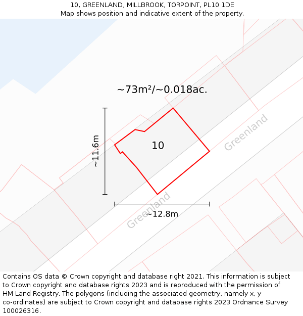 10, GREENLAND, MILLBROOK, TORPOINT, PL10 1DE: Plot and title map