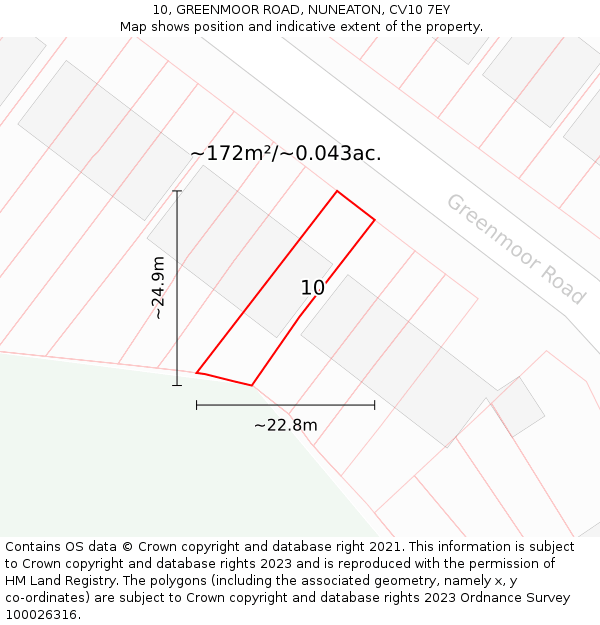 10, GREENMOOR ROAD, NUNEATON, CV10 7EY: Plot and title map