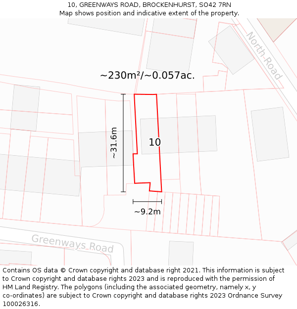 10, GREENWAYS ROAD, BROCKENHURST, SO42 7RN: Plot and title map
