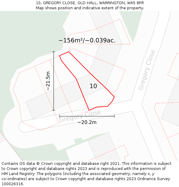 10, GREGORY CLOSE, OLD HALL, WARRINGTON, WA5 8PR: Plot and title map