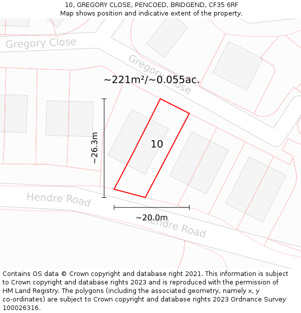 10, GREGORY CLOSE, PENCOED, BRIDGEND, CF35 6RF: Plot and title map