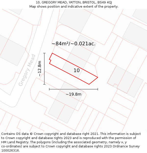 10, GREGORY MEAD, YATTON, BRISTOL, BS49 4QJ: Plot and title map