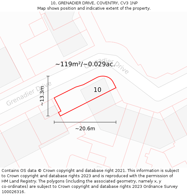 10, GRENADIER DRIVE, COVENTRY, CV3 1NP: Plot and title map