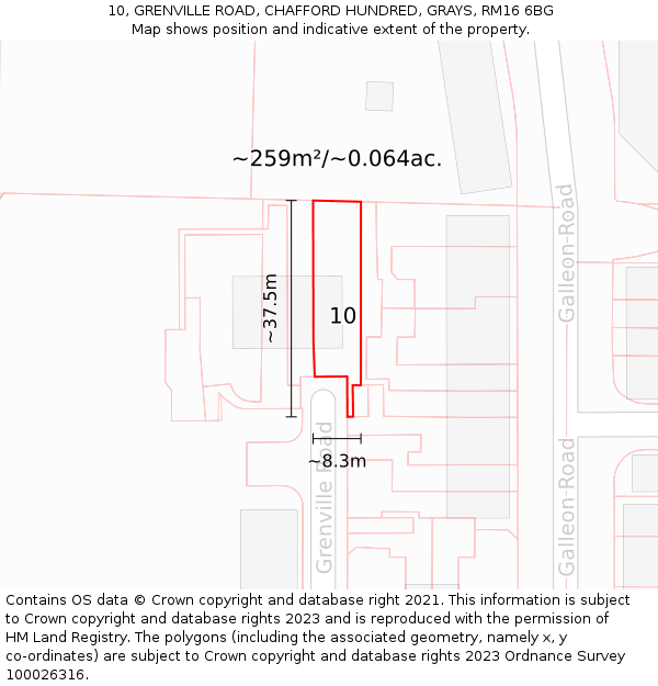 10, GRENVILLE ROAD, CHAFFORD HUNDRED, GRAYS, RM16 6BG: Plot and title map