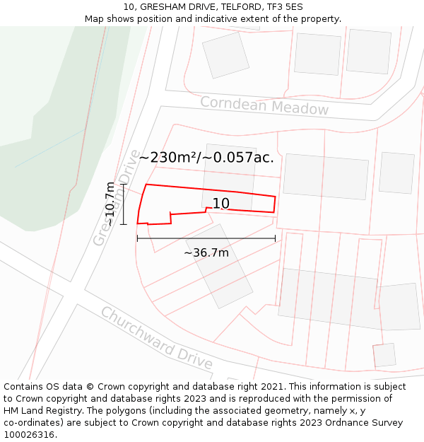10, GRESHAM DRIVE, TELFORD, TF3 5ES: Plot and title map