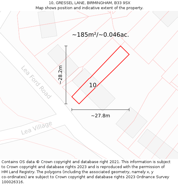 10, GRESSEL LANE, BIRMINGHAM, B33 9SX: Plot and title map