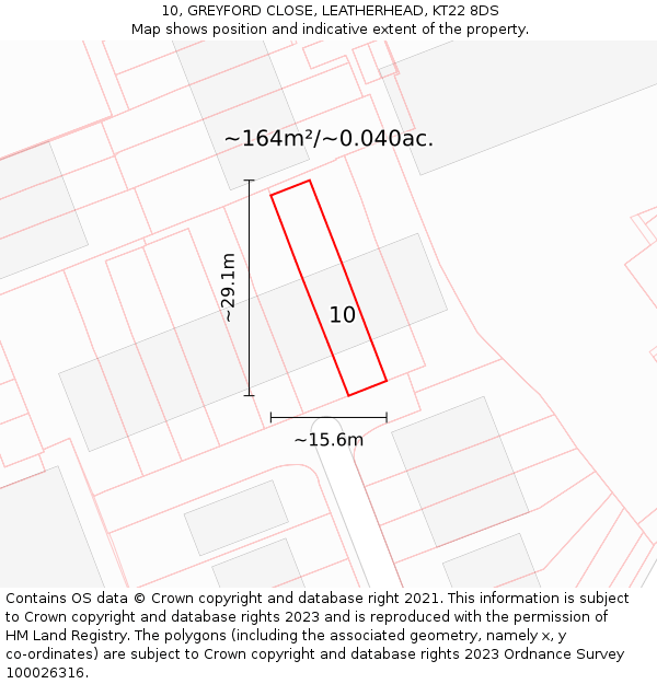10, GREYFORD CLOSE, LEATHERHEAD, KT22 8DS: Plot and title map