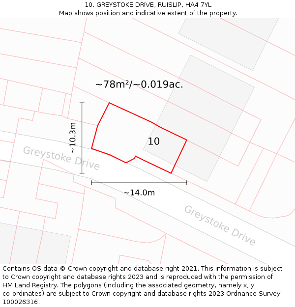 10, GREYSTOKE DRIVE, RUISLIP, HA4 7YL: Plot and title map