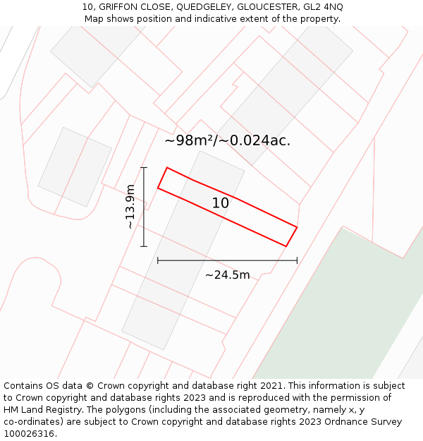 10, GRIFFON CLOSE, QUEDGELEY, GLOUCESTER, GL2 4NQ: Plot and title map