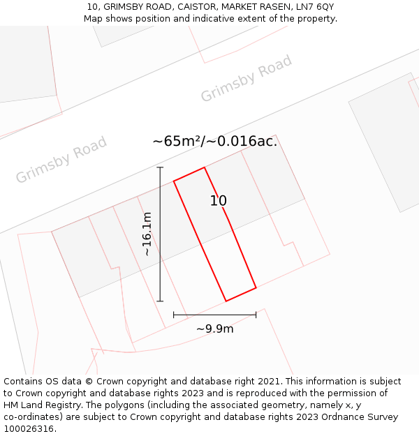 10, GRIMSBY ROAD, CAISTOR, MARKET RASEN, LN7 6QY: Plot and title map
