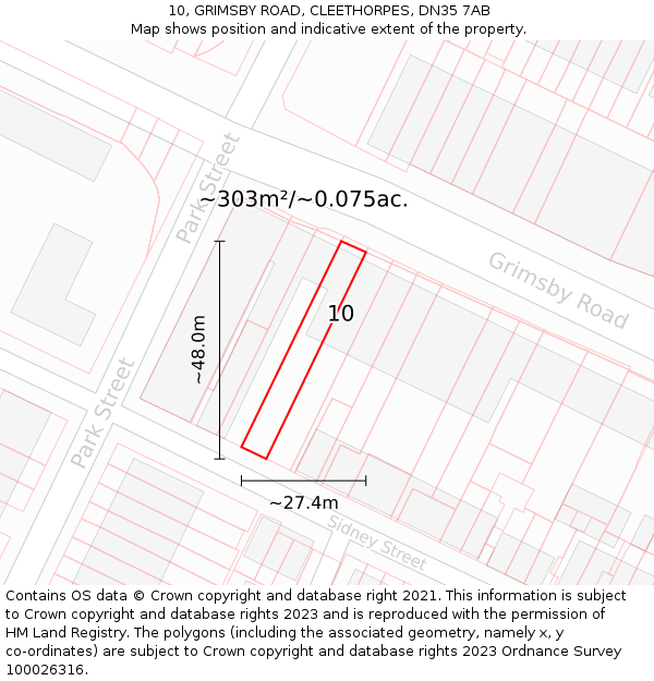 10, GRIMSBY ROAD, CLEETHORPES, DN35 7AB: Plot and title map