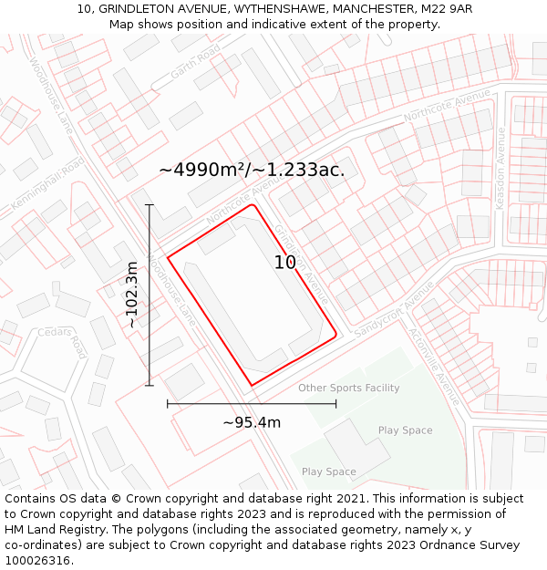 10, GRINDLETON AVENUE, WYTHENSHAWE, MANCHESTER, M22 9AR: Plot and title map