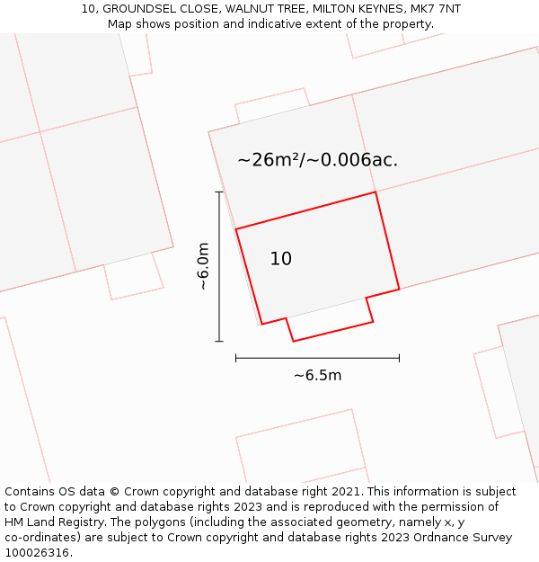 10, GROUNDSEL CLOSE, WALNUT TREE, MILTON KEYNES, MK7 7NT: Plot and title map